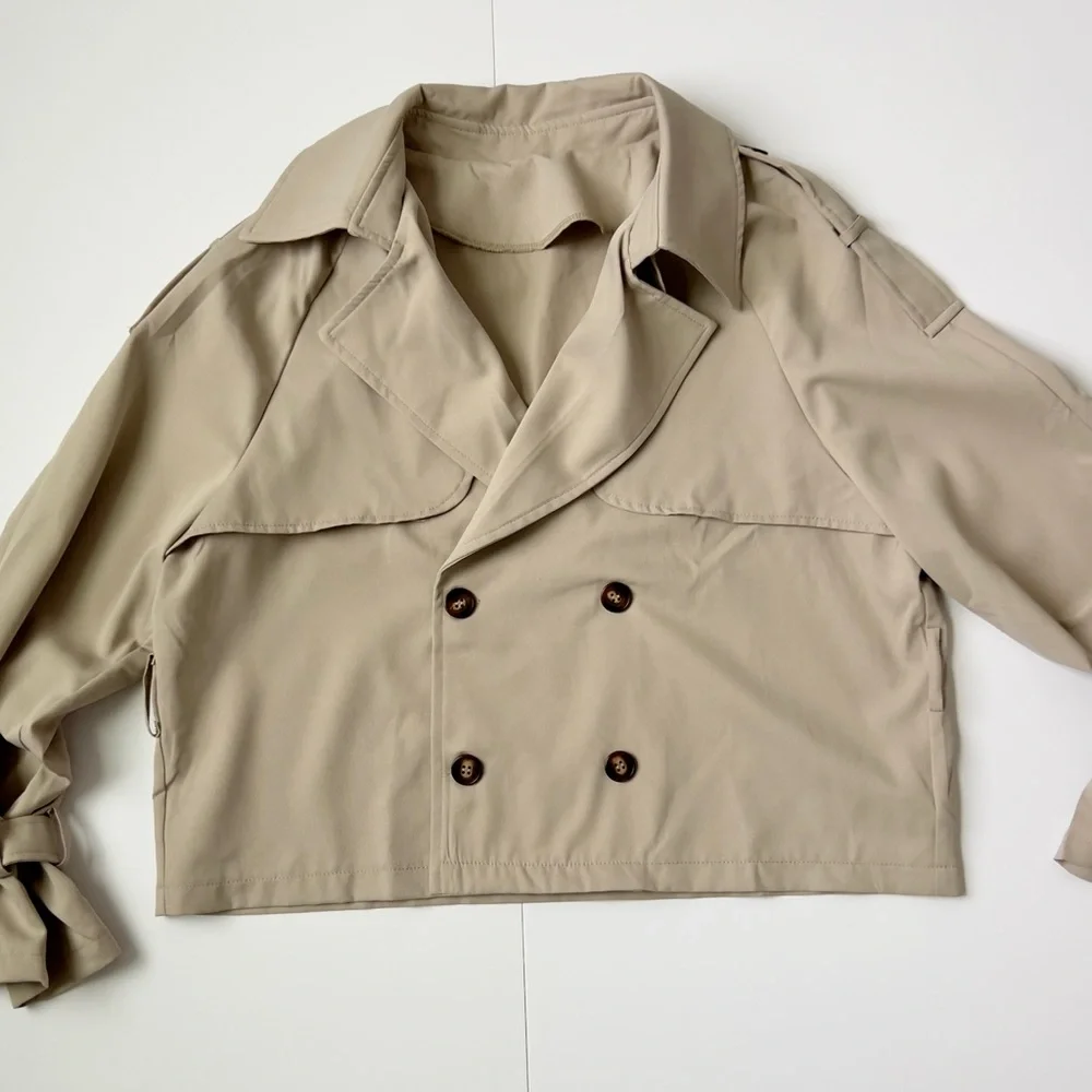 Women's Tan Double-Breasted Jacket - Picture 3 of 5